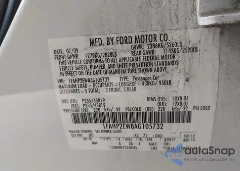 2010 Ford Taurus Sel from USA, damaged, VIN 1FAHP2EW8AG105732